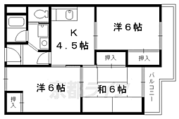 京阪宇治線 観月橋駅 徒歩7分の賃貸マンション 3階3DKの間取り