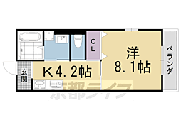 JR山陰本線 嵯峨嵐山駅 徒歩5分の賃貸アパート 1階1Kの間取り