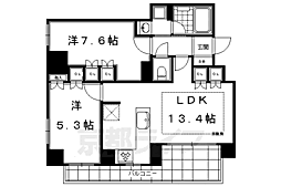 京都地下鉄東西線 京都市役所前駅 徒歩1分の賃貸マンション 3階2LDKの間取り