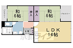 阪急嵐山線 松尾大社駅 徒歩10分の賃貸マンション 3階2LDKの間取り