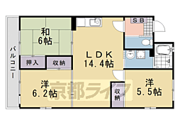 阪急嵐山線 上桂駅 徒歩10分の賃貸マンション 4階3LDKの間取り