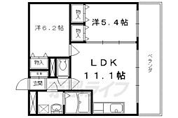 京都市営烏丸線 烏丸御池駅 徒歩7分の賃貸マンション 3階2LDKの間取り