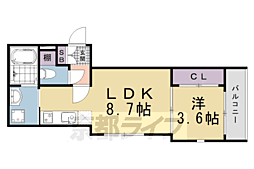 近鉄京都線 伏見駅 徒歩8分の賃貸アパート 3階1LDKの間取り