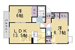 グランドール今里 1階2LDKの間取り