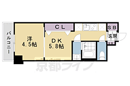 エステムコート京都梅小路公園 1階1DKの間取り