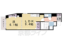 阪急京都本線 西京極駅 徒歩23分の賃貸マンション 6階1LDKの間取り