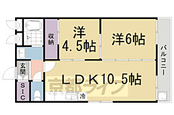 京都地下鉄東西線 醍醐駅 徒歩7分の賃貸マンション 1階2LDKの間取り