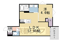 JR山陰本線 円町駅 徒歩8分の賃貸アパート 1階1LDKの間取り
