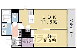 近鉄京都線 竹田駅 徒歩10分の賃貸マンション 2階1LDKの間取り