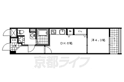 京都市営烏丸線 烏丸御池駅 徒歩7分の賃貸マンション 3階1DKの間取り