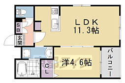 JR山陰本線 太秦駅 徒歩6分の賃貸アパート 3階1LDKの間取り