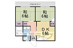 阪急京都本線 西院駅 徒歩13分の賃貸マンション 1階2DKの間取り
