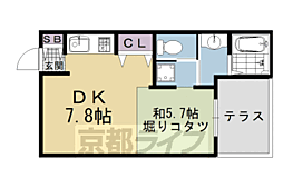 グランドジャパニング京都五条 2階1DKの間取り