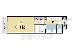 JR山陰本線 円町駅 徒歩9分の賃貸マンション 4階1Kの間取り