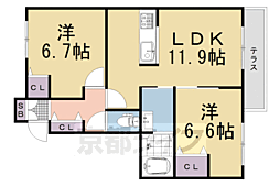 ハープアベニュー鶏冠井 1階2LDKの間取り