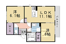 レガート清水 2階2LDKの間取り