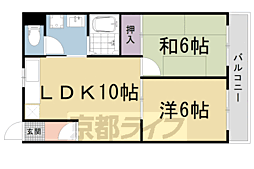 京都地下鉄東西線 太秦天神川駅 徒歩18分の賃貸マンション 3階2LDKの間取り