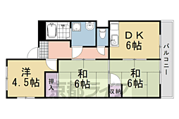 阪急京都本線 桂駅 徒歩20分の賃貸マンション 4階3DKの間取り