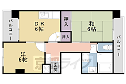 グレース西大路 5階2DKの間取り