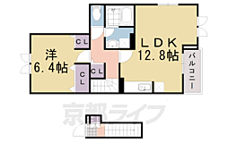 JR東海道・山陽本線 長岡京駅 徒歩34分の賃貸アパート 2階1LDKの間取り