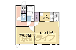 阪急京都本線 西院駅 徒歩10分の賃貸マンション 3階1LDKの間取り