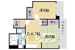 阪急京都本線 西院駅 徒歩13分の賃貸マンション 3階2DKの間取り
