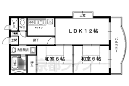 阪急京都本線 西京極駅 徒歩13分の賃貸マンション 3階2LDKの間取り