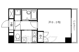 京都市営烏丸線 烏丸御池駅 徒歩10分の賃貸マンション 3階1Kの間取り