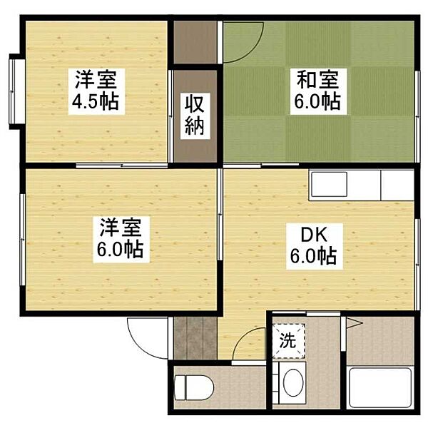 メゾン・サントピアB ｜広島県福山市多治米町2丁目(賃貸アパート3DK・2階・48.03㎡)の写真 その2