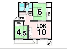 助松ハイツB棟 2LDKの間取図画像