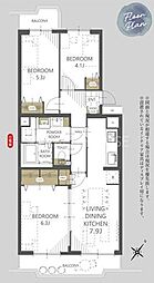 上尾ハウス2号棟 3LDKの間取図画像