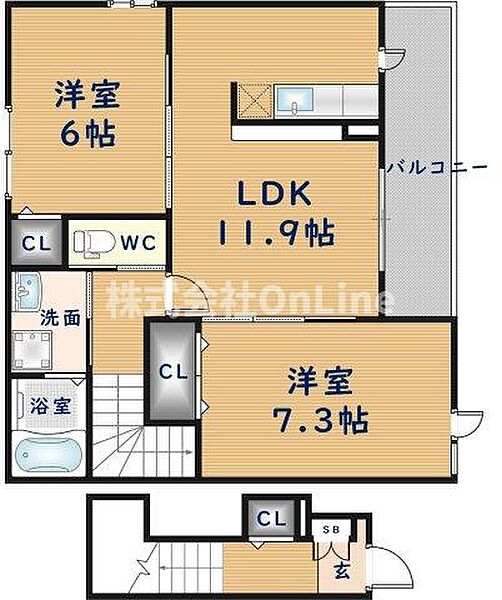 ハッピーライフ ｜大阪府八尾市萱振町3丁目(賃貸アパート2LDK・2階・60.33㎡)の写真 その2