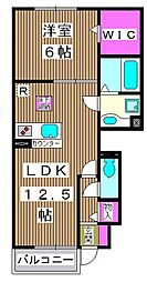 ウエストハナブサ 1LDKの間取図画像