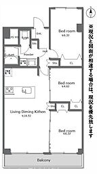 阪急東茨木白川高層住宅8号棟 3LDKの間取図画像