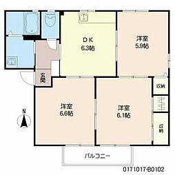 サンヒルズ中尾B 3DKの間取図画像