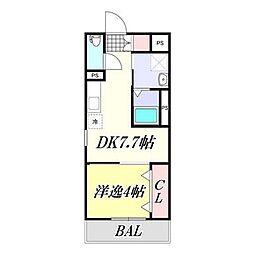 トレステーラルーメ吉富 1DKの間取図画像