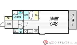 エクセレント上新18 15階ワンルームの間取り