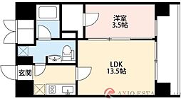 アスール江坂3rd 10階1LDKの間取り
