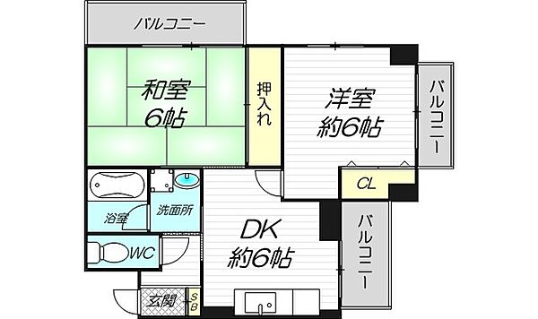 池田グレースマンション ｜大阪府池田市神田1丁目(賃貸マンション2DK・2階・48.20㎡)の写真 その2