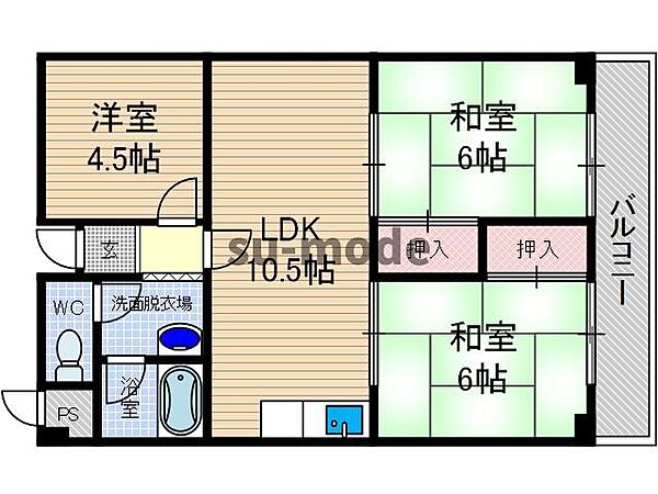 明香マンション ｜大阪府茨木市中村町(賃貸マンション3LDK・2階・56.70㎡)の写真 その2