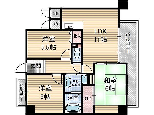 ミューズコート ｜大阪府茨木市真砂3丁目(賃貸マンション3LDK・3階・65.39㎡)の写真 その2