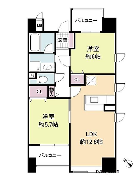 レジディア天神南 ｜福岡県福岡市中央区渡辺通3丁目(賃貸マンション2LDK・11階・56.63㎡)の写真 その2