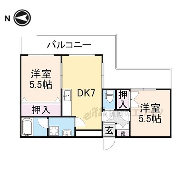 二条大路ビル 801｜奈良県奈良市二条大路南１丁目(賃貸マンション2DK・8階・39.94㎡)の写真 その2