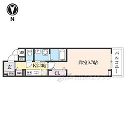 ヒカルサ奈良大森西ノース 2階1Kの間取り