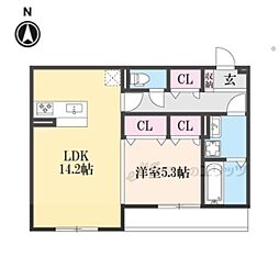 アウスレーゼ高畑 1階1LDKの間取り