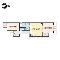 近鉄天理線 前栽駅 徒歩8分の賃貸アパート 1階2LDKの間取り