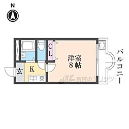 奈良アサカハイツ東 4階1Kの間取り