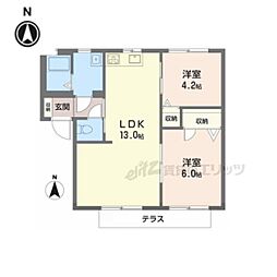 クレールコートB 1階2LDKの間取り