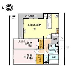 カサ・リチェル 2階2LDKの間取り