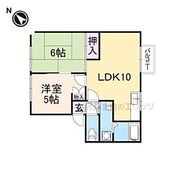 近鉄奈良線 学園前駅 徒歩17分の賃貸アパート 2階2LDKの間取り